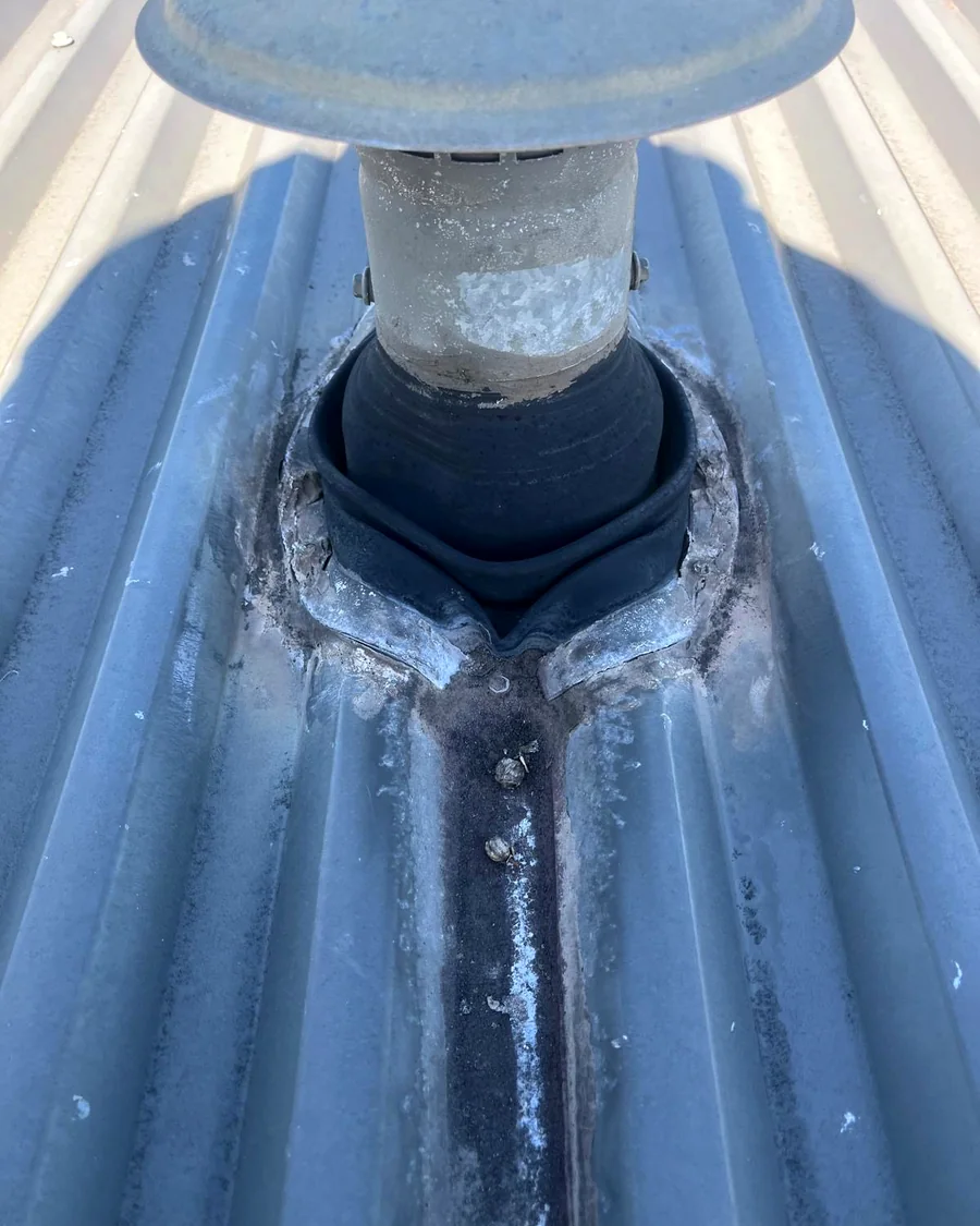 The same vent after a proper flashing boot was fitted and sealed
